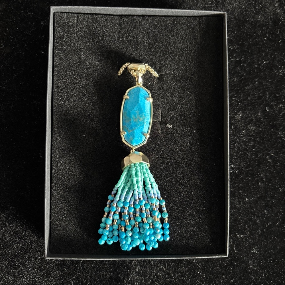 Kendra Scott Eva Gold Tone Pendant Necklace Aqua Blue Initials On Size Adjuster